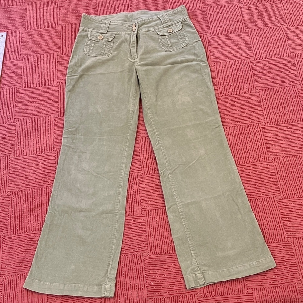 Velour W32L30 pale Green Boot Cut Pants with flare front and back pockets